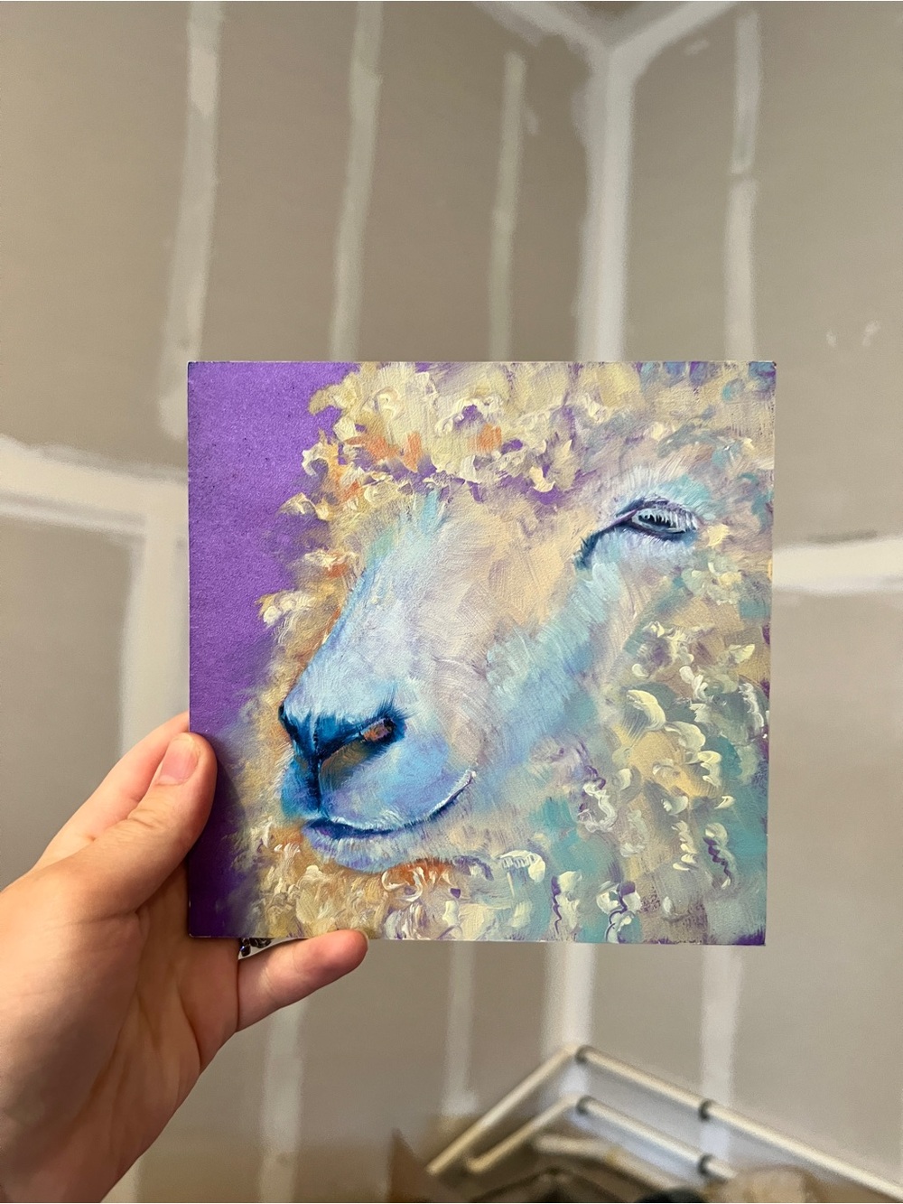 Original Oil Painting - Purple Sheep "Wooly Bully" by Brenda Ferguson - 6x6